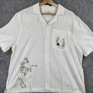 Hollister Shirt Womens Large White Boxy Crop Fit Cowboy Horseshoe Embroidered